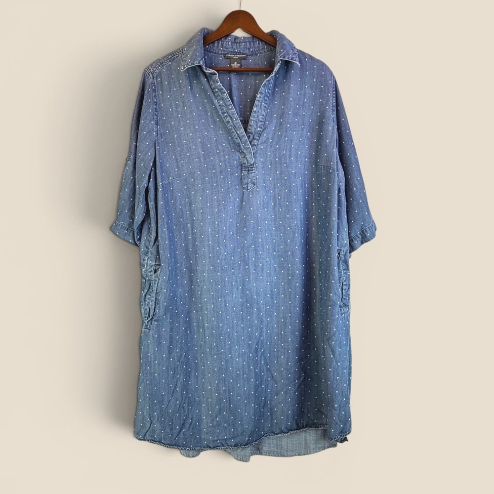 Shift Dress Chelsea & Theodore 1X Blue 100% Tencel Lyocell Polka Dot Tunic